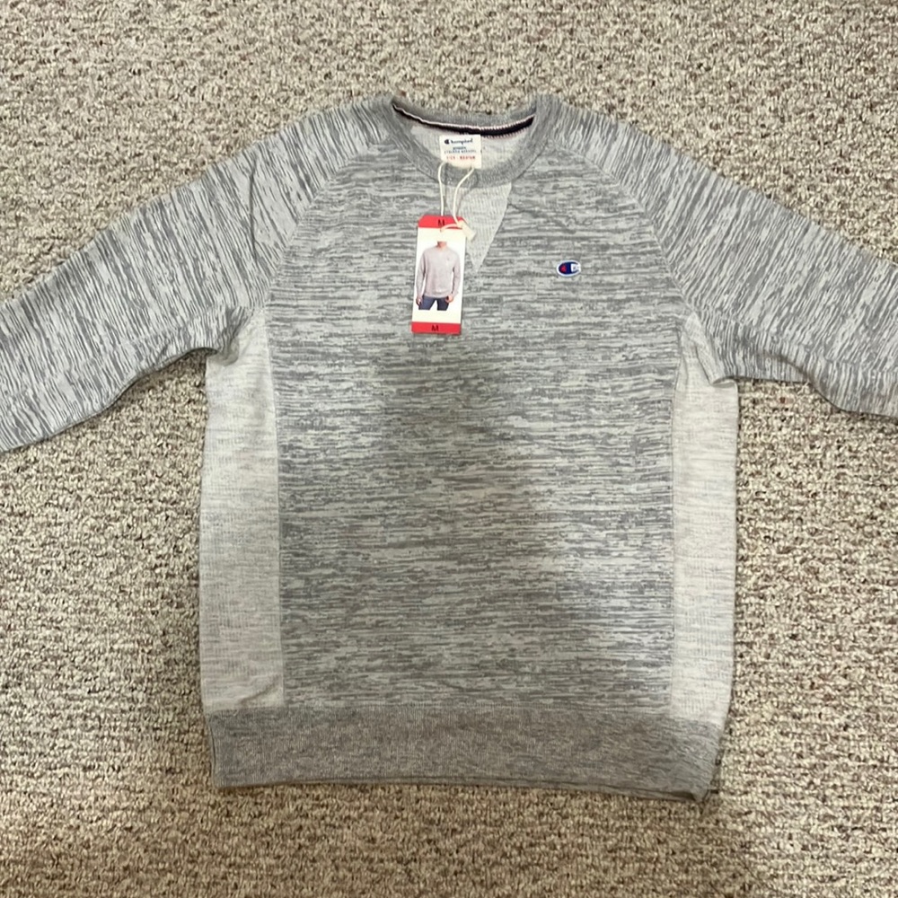 Champion Textured French Terry Crewneck Sweatshirt in Heathered Gray - Sz Medium